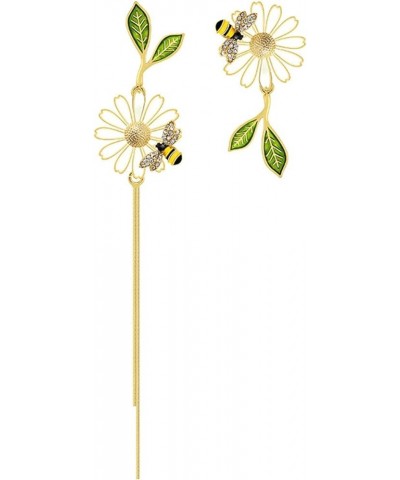 Daisy Flower Dangle Earrings Bee Butterfly Leaf Garden Style Plant Earrings Asymmetrical Design Long Tail Chain Tassel Earrin...