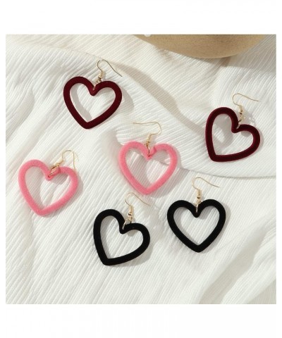 Pink Heart Earrings for Women Girls Heart Statement Earrings Hollow Red Love Heart Hoop Earrings Valentine's Day Gifts Jewelr...