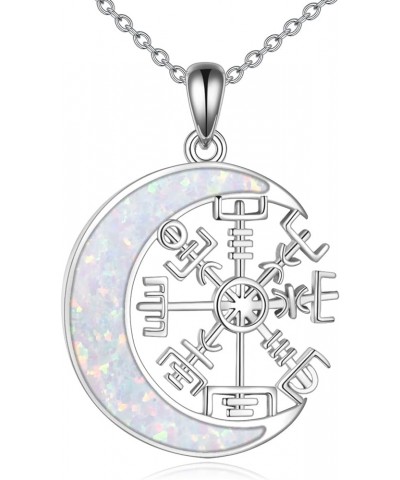 Men Viking Pendant Necklace Sterling Silver Norse Viking Jewelry Gift Compass-C Opal $15.51 Necklaces