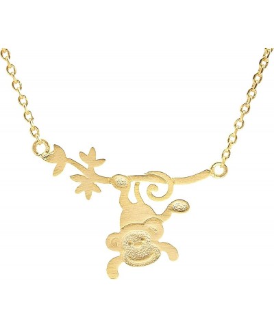 Handmade Tiny Jewel Brushed Metal Hanging Monkey Necklace Gold $8.24 Necklaces