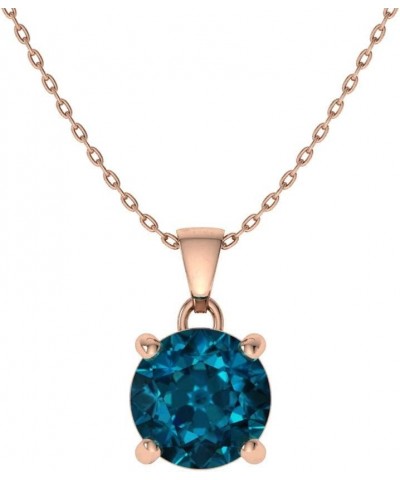 Natural and Certified Gemstone Solitaire Petite Necklace in 14k Solid Gold | 0.31 Carat Pendant with Chain London Blue Topaz ...