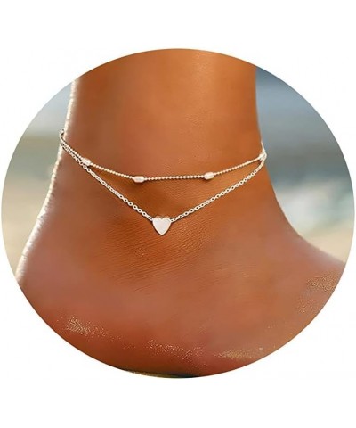 Layered Ankle Bracelets for Women 18K Gold Plated Dainty Fishbone Snake Chain Fine Bead Paperclip Peach Heart Anklets for Wom...