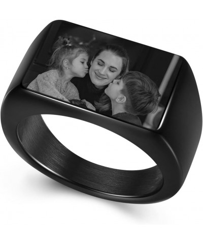 Personalized Photo Custom Picture Signet Ring Engraving Black and White Picture Biker Rings for Men Women Memorial Stainless ...