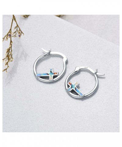 Cross Hoop Earrings for Women 925 Sterling Silver Cross Earrings with Abalone Shell Jewelry Gifts for Women Girls Silver-Abal...