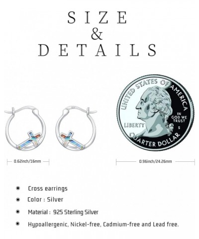 Cross Hoop Earrings for Women 925 Sterling Silver Cross Earrings with Abalone Shell Jewelry Gifts for Women Girls Silver-Abal...