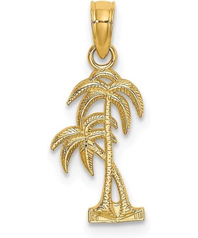 Solid 14k Yellow Gold Textured Double Palm Tree Charm Pendant - 14mm x 9mm $37.20 Pendants