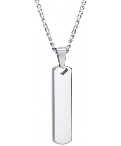 Minimalist Vertical Cuboid Bar Pendant Necklace Simple Stainless Steel 3D Black Silver Necklace for Mens Women Girl Teens 24I...