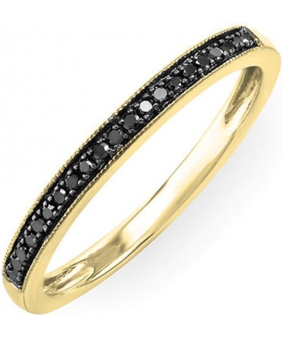 0.12 Carat (ctw) Round Black Diamond Thin Milgrain Stackable Wedding Band Ring for Ladies, Available in Various Metal in 10K/...