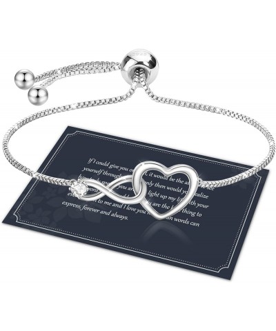 Infinity Bracelet, S925 Silver Bracelet with 5A Cubic Zirconia Heart Silver Bracelets for Women Adjustable Bracelet for Women...