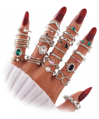 Gold Silver Stackable Knuckle Rings Set for Women Girls, Boho Trendy Dainty Cute Sparkling Aesthetic Midi Rings Pack,Crystal ...
