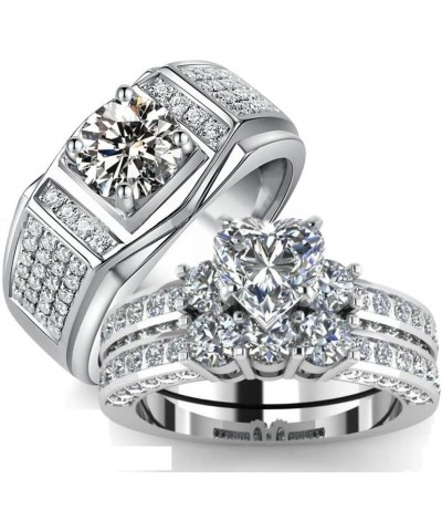 XUSIOAKKMPrincess Wedding Rings for Women - Brilliant Cubic Zirconia Big Engagement Bridal Sets Ring Set White Gold Cubic Zir...