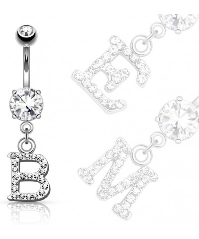 Clear Gem Paved Initial Dangle Belly Button Navel Ring F $10.43 Body Jewelry