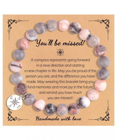 Goodbye Gifts for Coworkers Natural Stone Bead Bracelet Compass Charm Bracelet You Will Be Missed Bracelet Retirement Gifts F...