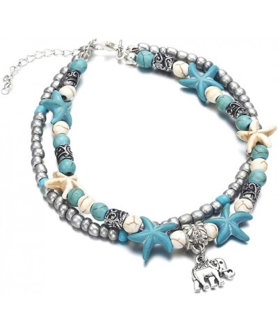 Blue Starfish Turtle Anklet Multilayer Charm Beads Sea Handmade Boho Anklet Foot Jewelry for Women Girl J:Elephant $7.17 Anklets