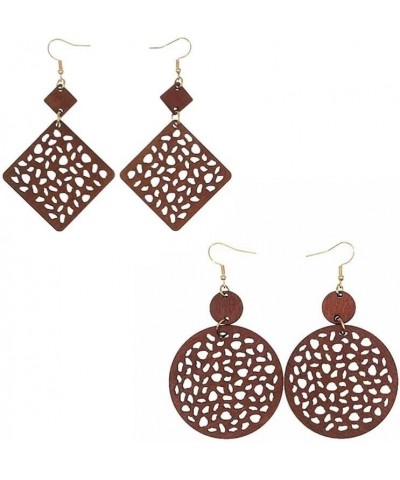 Wooden Round Geometric Earrings Retro Hollow Out Circle Earrings Big Lightweight Statement Jewelry Suitable for Women and Gir...