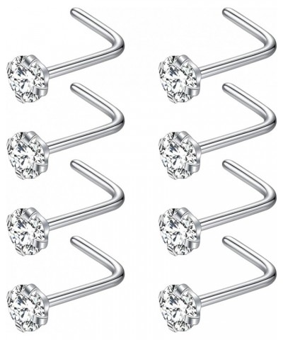8Pcs Nose Rings Studs 316L Surgical Steel Nose Studs 1.5mm 2mm 2.5mm 3mm CZ Nostril Piercing Jewelry L Shaped Nose Rings for ...