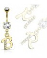 (1 piece) GOLD Plated LETTER Initial Dangle Belly Ring 14g (B/1/4) T $8.89 Body Jewelry