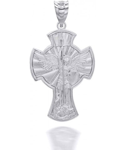 10K Yellow, White, or Rose Gold Saint Michael The Archangel Medallion Cross Pendant - Choice of Metal Color 10K White Gold $1...
