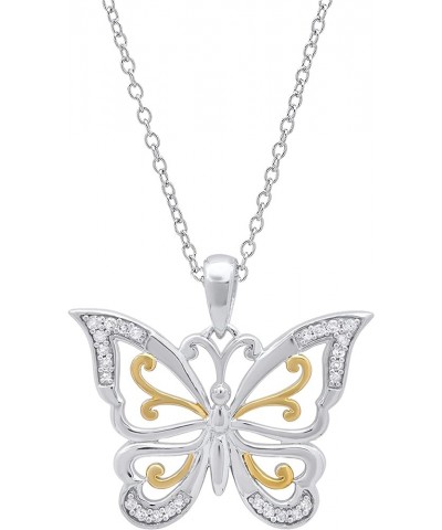0.10 Carat (ctw) Round White Diamond Butterfly Ladies Pendant 1/10 CT, Available in 10K/14K/18K Gold & Yellow Gold Plated Ste...