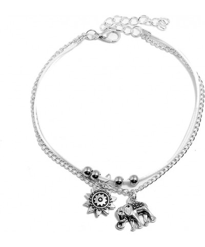 Boho Anklet Bracelet for Women Teen Girls, Handmade Elphant Sun Turtle Shell Ankle Bracelets Summer Foot Jewelry sun elephant...