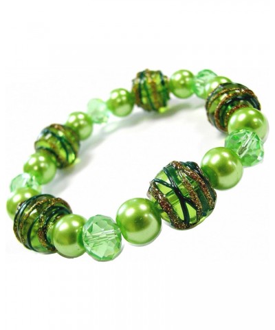 Hand Painted Glitter Swirl Limegreen Glass Beads Stretch Bracelet $5.86 Bracelets