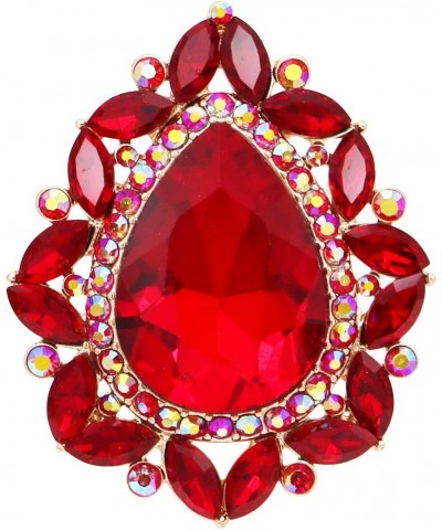 Women's Stunning Large Statement Teardrop Glass Crystal Rhinestone Stretch Band Cocktail Ring, 2 Red Crystal Gold Tone $14.40...