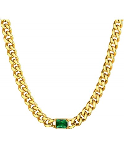 Stainless Steel Cuban Choker Necklace for Women - 7mm Minimalist 18K Gold/Black Cubic Zirconia Birthstone Choker Chain Neckla...