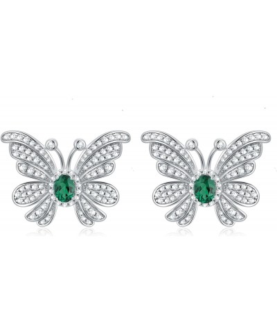 Lab Grown Emerald Earrings 925 Sterling Silver Butterfly Stud Earrings Oval Emerald Stud Earrings for Women $48.44 Earrings