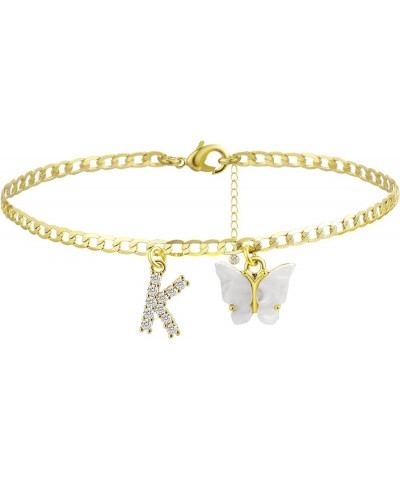 14K Gold Plated Dainty Butterfly Initial Ankle Bracelets Handmade Cuban Chain White Butterfly A-Z Alphabet Letter Initial Ank...
