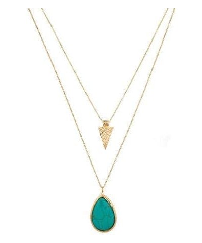 Women's Stone Teardrop & Arrowhead Double Layered Necklace Set Turquoise Tone $10.50 Jewelry Sets
