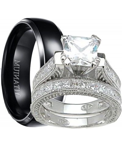 His and Hers Wedding Ring Set Matching Trio Wedding Bands for Him Her His 9 Her 6 $38.00 Sets