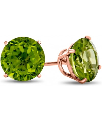 Solid 14k Gold Round 7mm Stone Post-With-Friction-Back Stud Earrings Peridot Rose Gold $69.75 Earrings