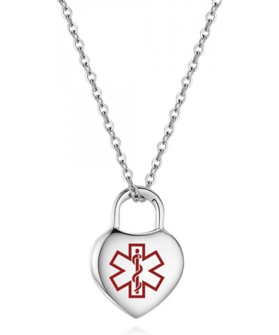 The Love Heart Medical alert necklace for Women 18-20 inch Lady 's stainless steel chain heart alert id necklace Steel asthma...