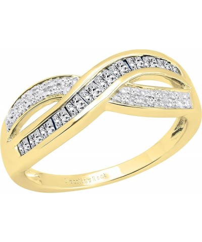 Princess Gemstone & Round White Diamond Ladies Wedding Band Anniversary Ring, 10K Yellow Gold White Diamond $160.96 Rings