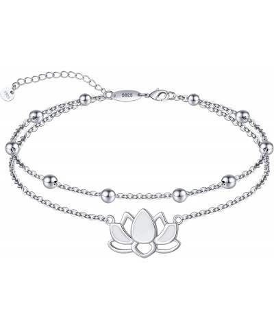 925 Sterling Silver Anklets Bracelets for Women Lotus Flower Anklets Dainty Beach Layered Chakra Anklet Birthday Graduation I...