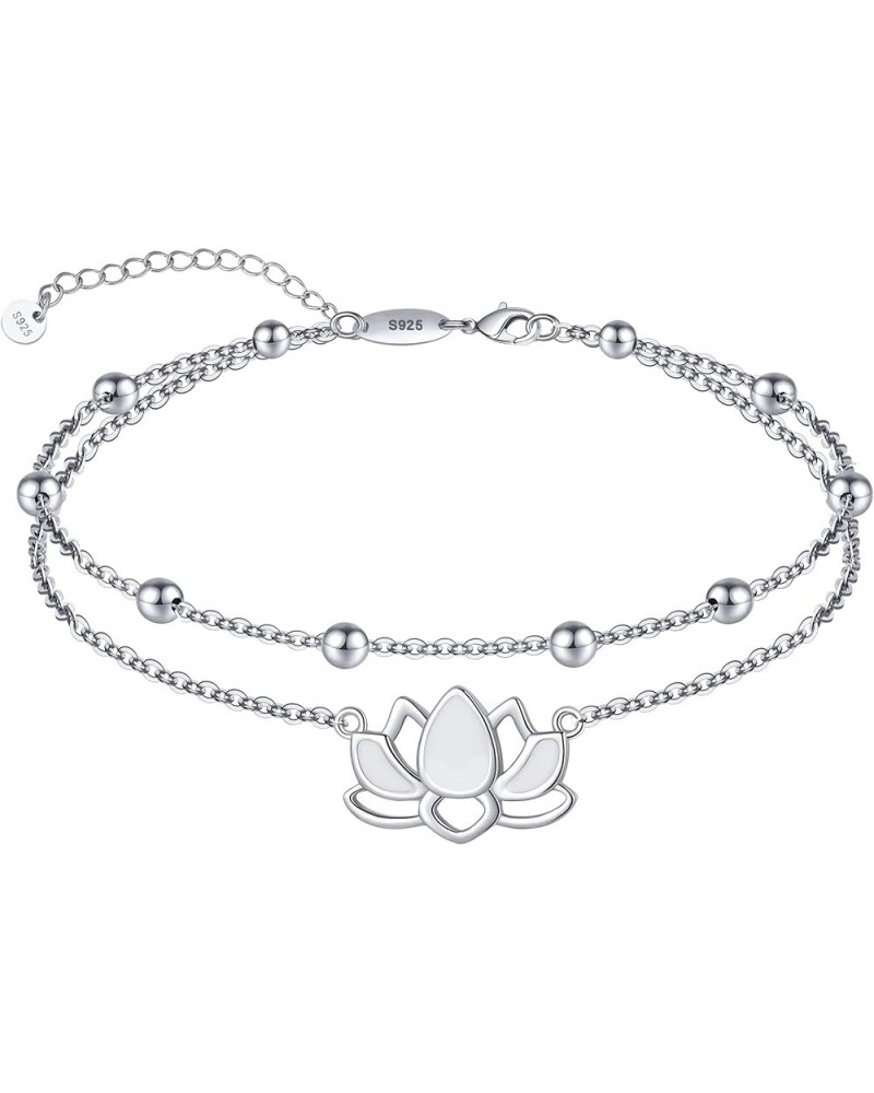 925 Sterling Silver Anklets Bracelets for Women Lotus Flower Anklets Dainty Beach Layered Chakra Anklet Birthday Graduation I...