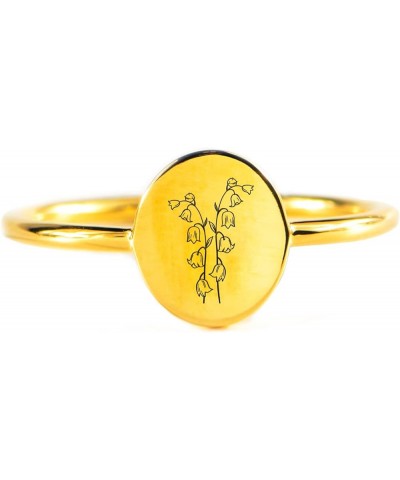 Story Jewellery Birth Month Flower Rings for Women, Gold Plated Engraved Signet Birth Month Floral Rings for Her, Dainty Flow...