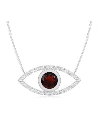 Natural Garnet Evil Eye Pendant Necklace with Diamond for Women in Sterling Silver / 14K Solid Gold Sterling Silver $95.06 Ot...
