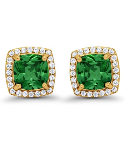 Halo Cushion Bridal Earrings Cushion Round Cubic Zirconia 925 Sterling Silver Yellow Tone, Simulated Green Emerald CZ $12.60 ...