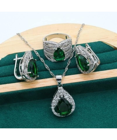 Royal Blue Sapphire 925 Sterling Silver Jewelry set for Women Bracelet Hoop Earrings Necklace pendant Ring (White 4pcs-7) Gre...