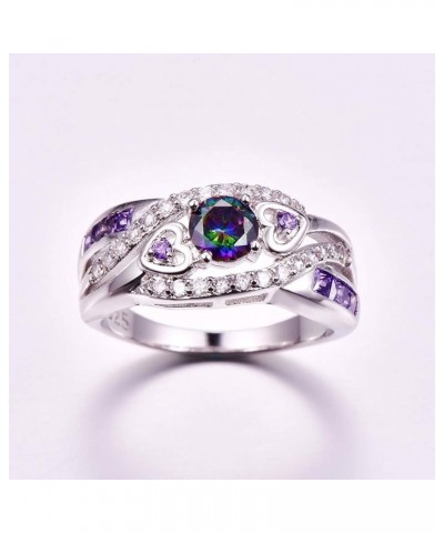 Silver Plated Round Cut Created Ruby Spinel Blue Sapphire CZ Cubic Zirconia Filled Halo Wedding Engagement Band Elegant Women...