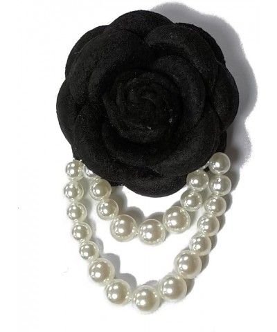 Wool Fabric Camellia Flower Pearl Tassel Brooch Pins Pearl Tassel Corsage Jewelry Brooches for Women Shirt Collar black $6.11...