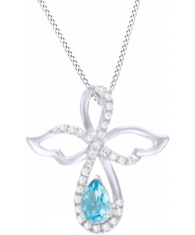 Jewel Zone US Simulated Swiss Blue Topaz & Simulated White Sapphire CZ Infinity Angel Pendant Necklace in Silver Silver white...