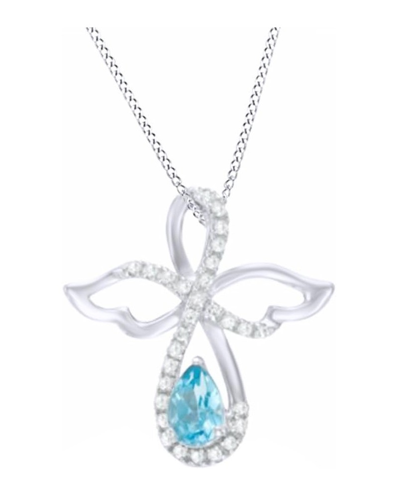 Jewel Zone US Simulated Swiss Blue Topaz & Simulated White Sapphire CZ Infinity Angel Pendant Necklace in Silver Silver white...