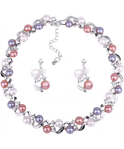Valentine's Day Present Elegant Women Faux Pearl Rhinestone Necklace Ear Stud Earrings Party Jewelry Set White K White K $6.6...