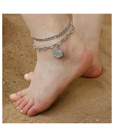 Silver Initial Anklets for Women,Cuban Chain Ankle Bracelets for Women Initial Letter Barefoot Jewelry(Layered R) $8.83 Anklets