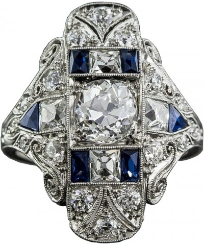 Vintage Rhodium Plated Cubic Zirconia CZ Statement Art Deco Milgrain Cocktail Fashion Right Hand Ring Women Sapphire Gems Wed...