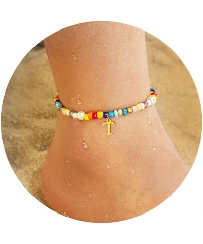 Initial Ankle Bracelets for Women Boho Beaded Anklet Bracelet Gifts for Teen Girls Coloful Bead Letter Gold Plated Charm A-Z ...