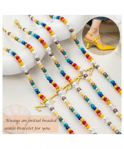 Initial Ankle Bracelets for Women Boho Beaded Anklet Bracelet Gifts for Teen Girls Coloful Bead Letter Gold Plated Charm A-Z ...
