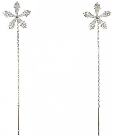 Tassel Shiny Rhinestone Fringe Flower Earrings Threader Chain Flowers Dangle Earrings for Women Girls sliver $7.97 Earrings